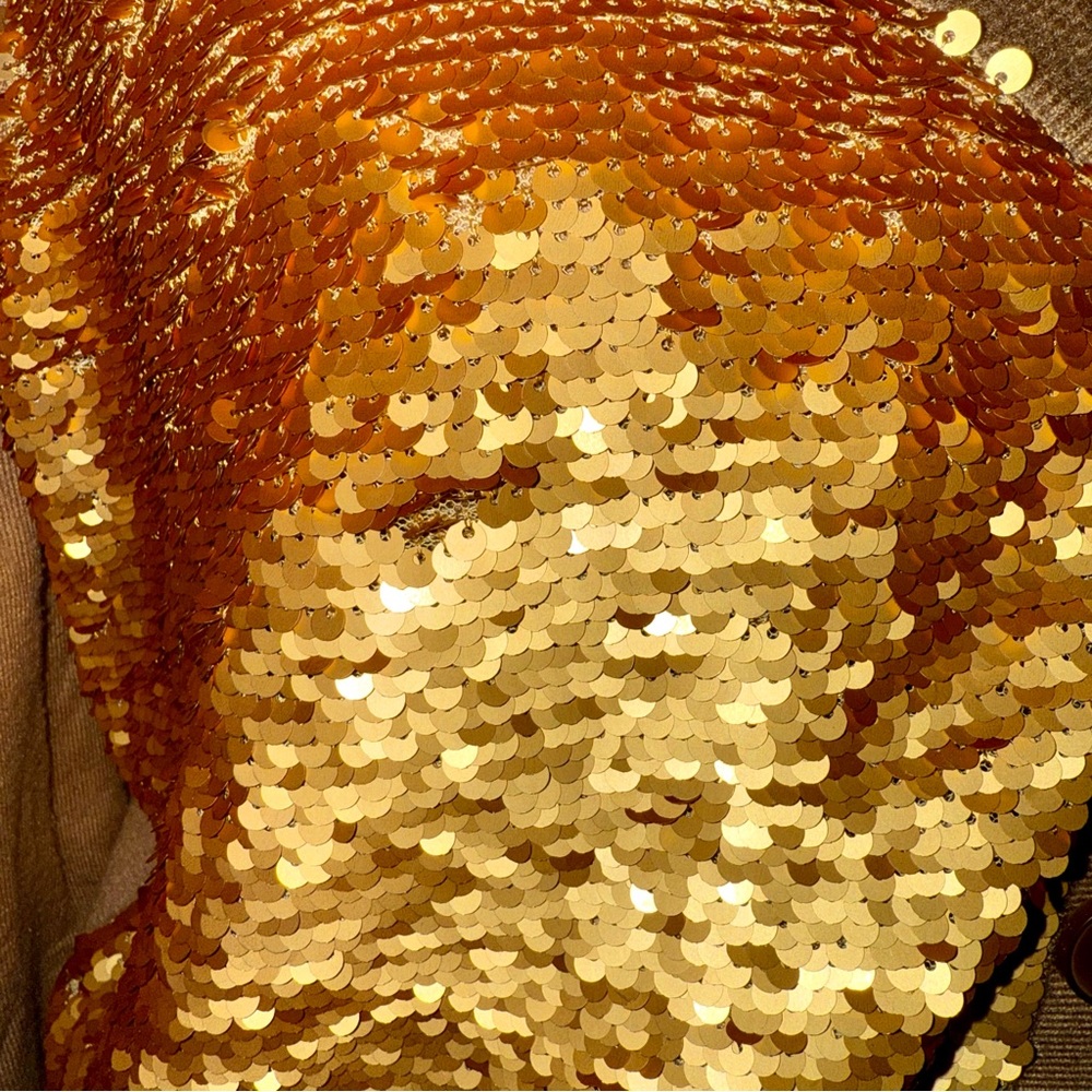 Gold Sequin Bling Glam Cardigan Sweater Holiday Party Festive Ladies Large - Picture 6 of 13
